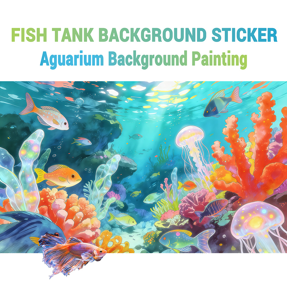 Aquarium Fish Of The World - 水槽の背景、魚タンク用背景、漫画の水中世界、水槽装飾、前面自己粘着2Dフラットステッカー