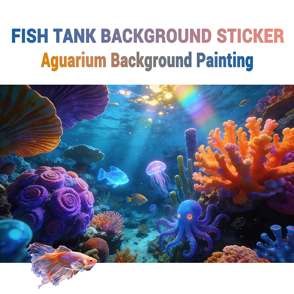 Aquarium Fish Of The World - 虹の光の下の水中世界、水槽ステッカー、水槽風景装飾、水槽造園装飾品