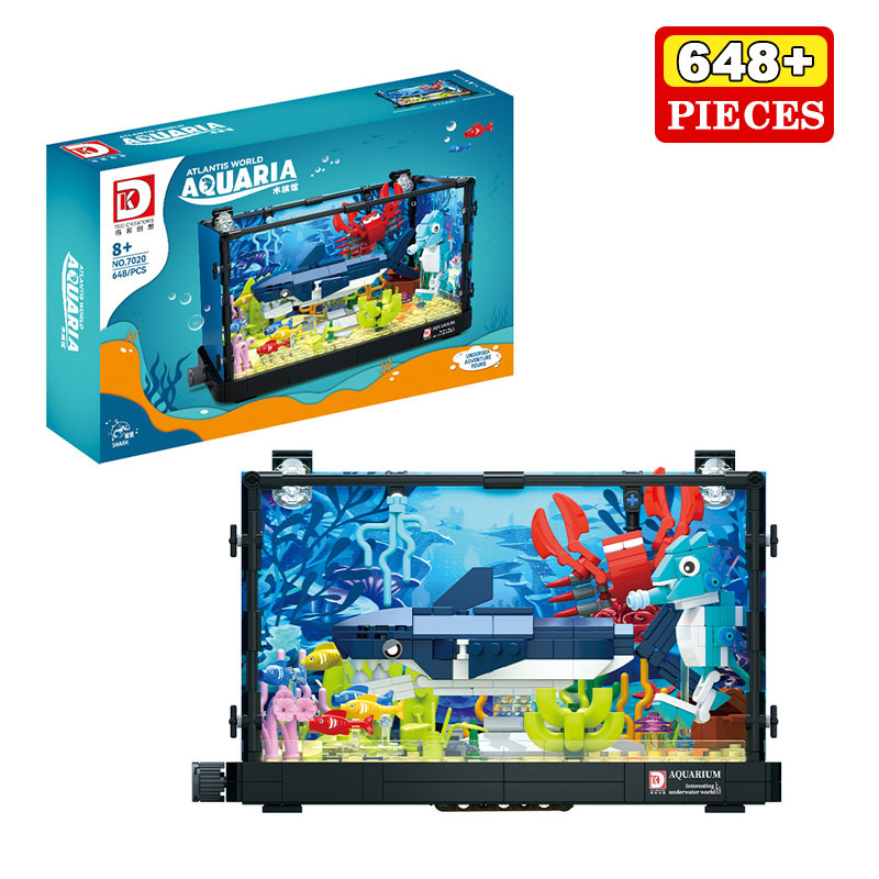 Aquarium Fish Of The World - 648ピース サメ生態系タンク 組み立てブロック 海洋水族館モデル 多様な魚類 サンゴ礁