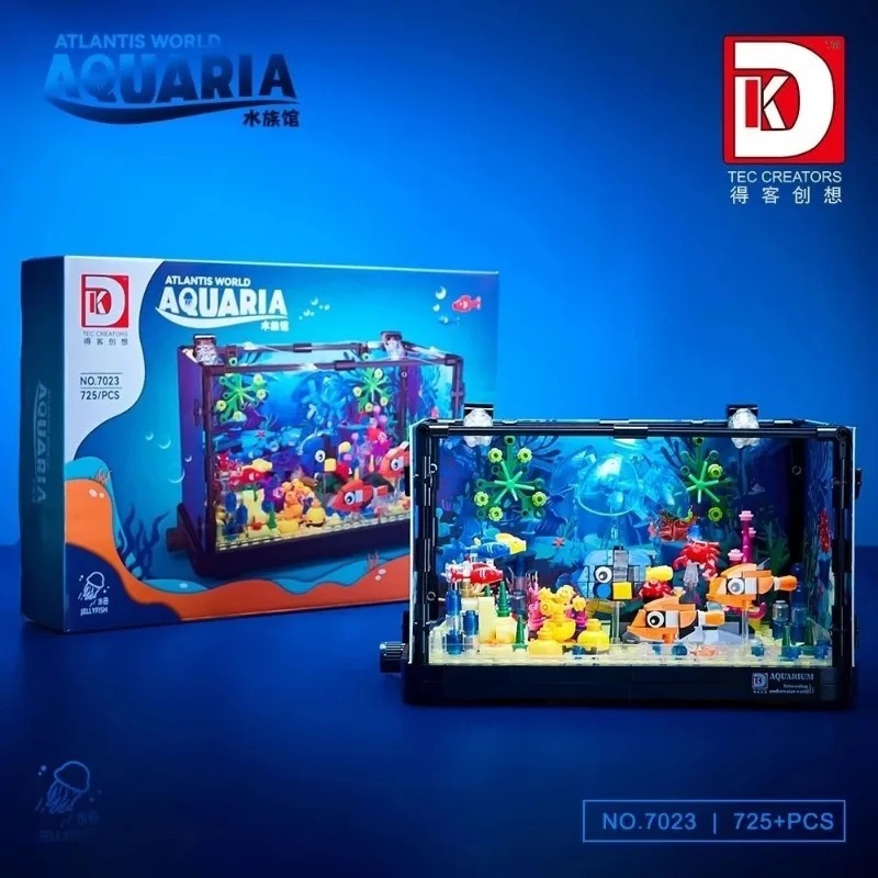 Aquarium Fish Of The World - 3種類の水中世界水族館パズルビルディングブロックセット、サンゴ礁水槽LEDライト組み立て玩具装飾品