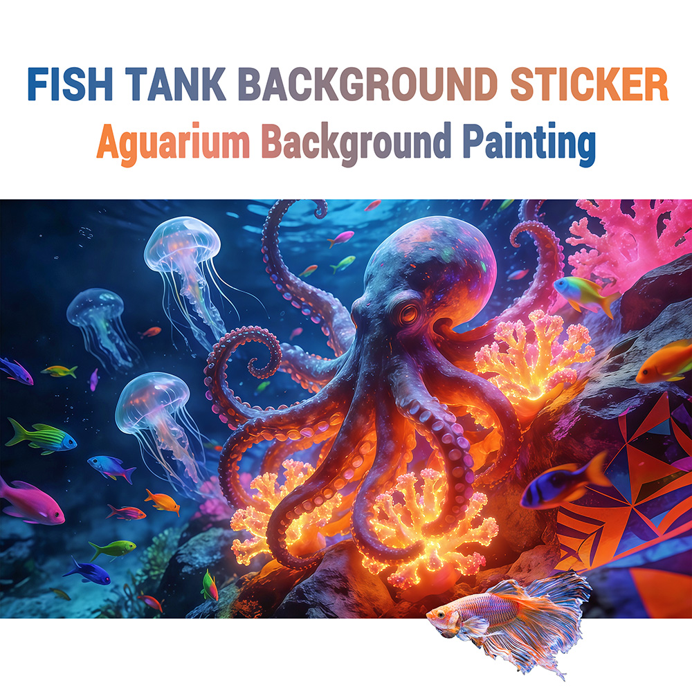 Aquarium Fish Paradise - 水槽背景ステッカー、タコの楽園、魚タンクと爬虫類テラリウム用の粘着式フラットステッカー