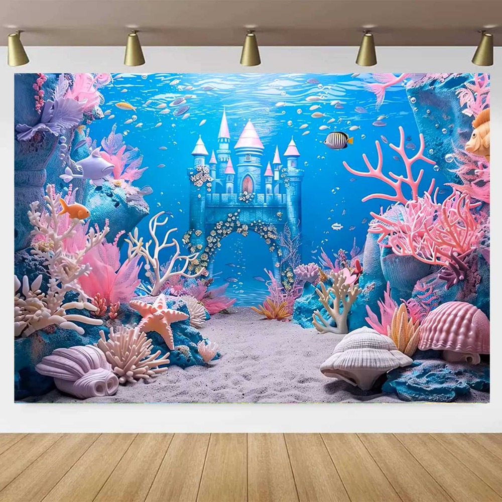 Aquarium Fish Of The World - アンダーウォーターワールド城魚サンゴ水族館写真撮影の背景赤ちゃんの誕生日パーティーの装飾ポートレート背景写真スタジオ