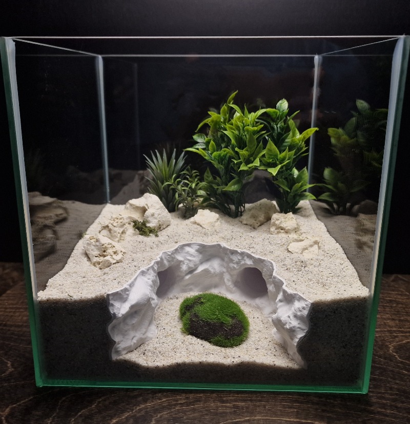 Aquarium Fishland - 水陸両用隠れ家トンネル、安全な爬虫類の隠れ家、ヤモリ、ヤドカリ、魚、エビ、水槽、テラリウムの装飾品