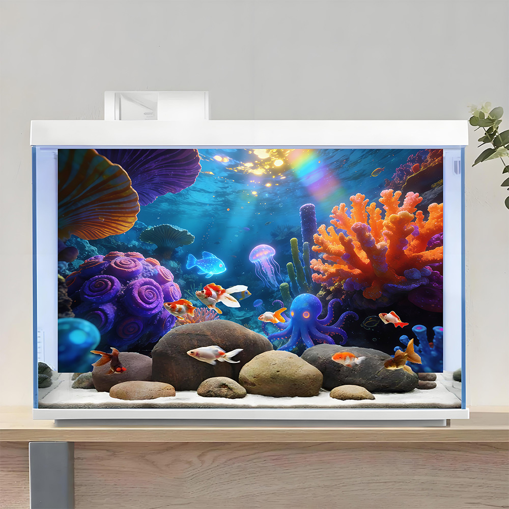 虹の光の下の水中世界、水槽ステッカー、水槽風景装飾、水槽造園 - Aquarium Fish Of The World のレビューと価格