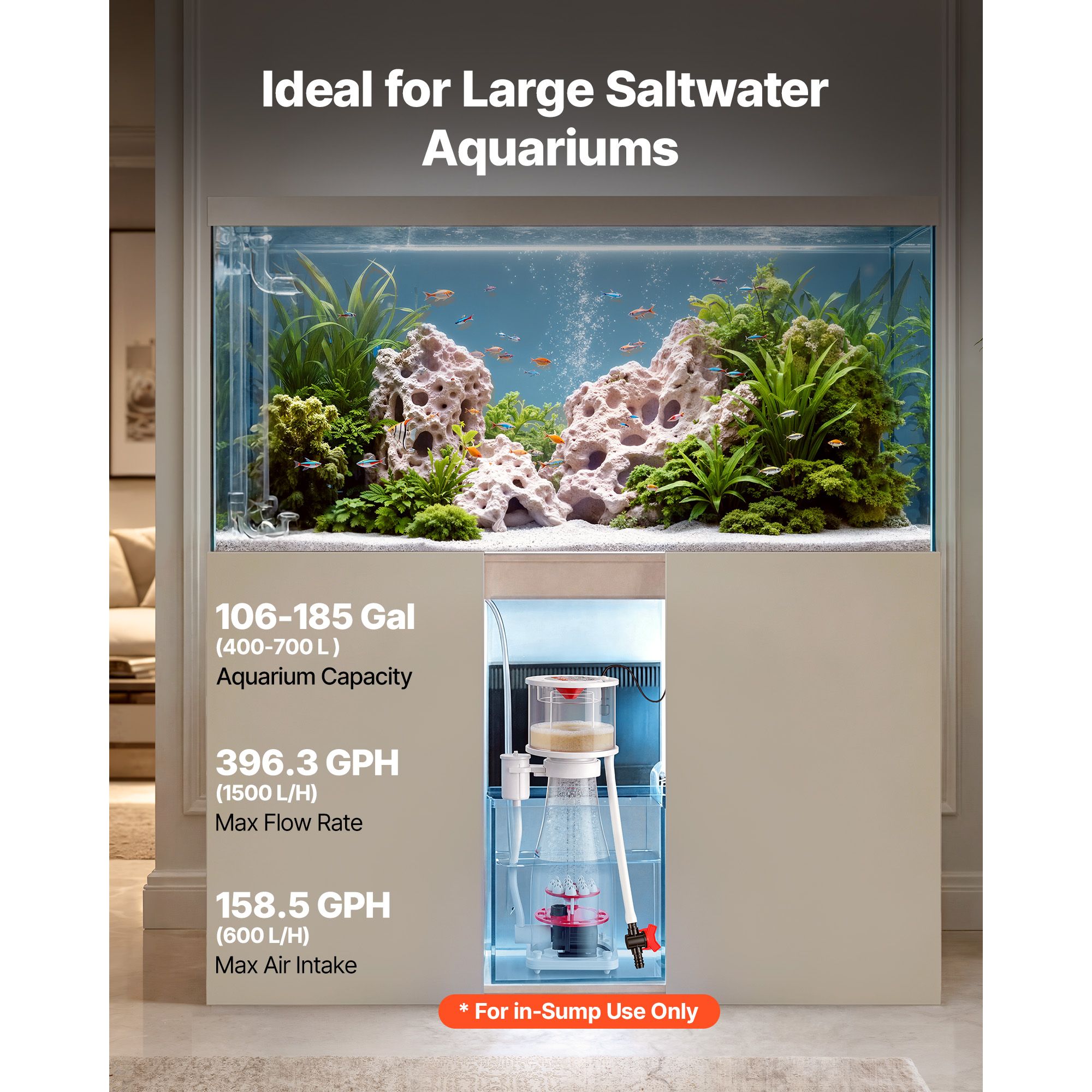 106～185ガロンの海水水槽用プロテインスキマー（ポンプ付 - Protein Skimmer Reef のレビューと価格