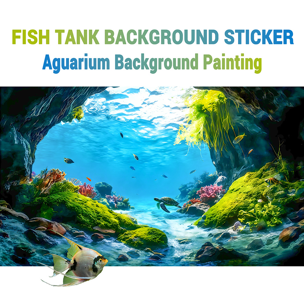 タートルケーブパラダイス、水槽背景画、水槽絵画ステッカー、前 - Aquarium Fish Paradise のレビューと価格