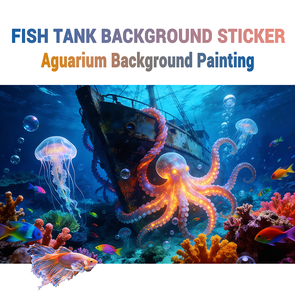 水槽背景ステッカー、タコの楽園、魚タンクと爬虫類テラリウム用 - Aquarium Fish Paradise のレビューと価格