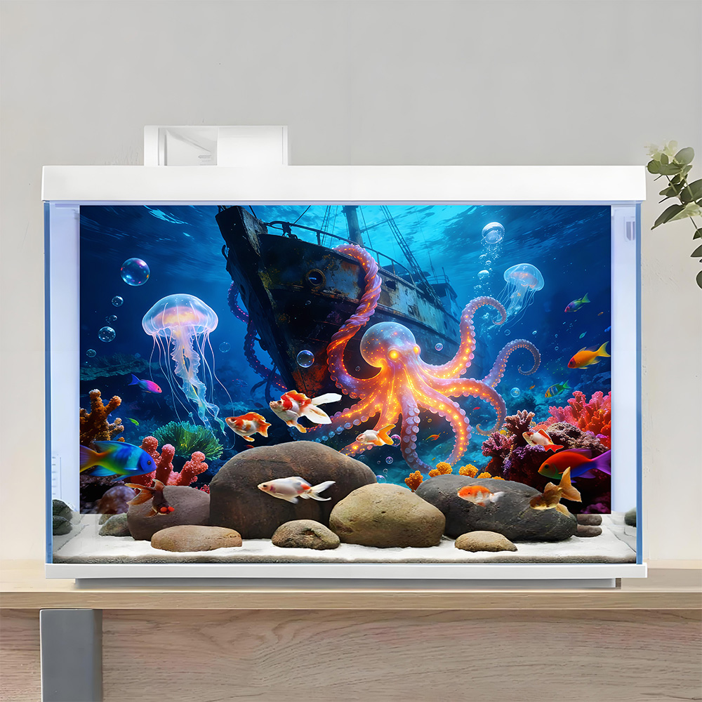 水槽背景ステッカー、タコの楽園、魚タンクと爬虫類テラリウム用 - Aquarium Fish Paradise のレビューと価格